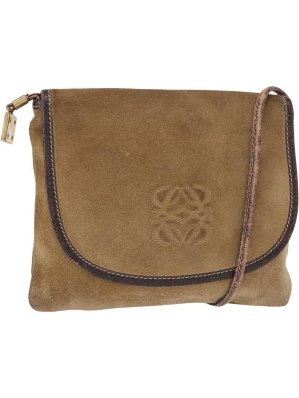 LOEWE Anagram Shoulder Bag Suede Beige Gold